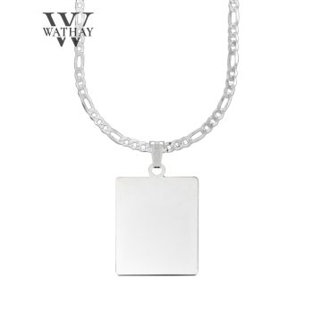   Ezüst medál | Téglalap nagy Figaro lánccal | Fénykép és Üzenet gravírozás