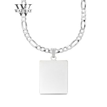   Ezüst medál | Téglalap nagy Figaro lánccal | Fénykép és Üzenet gravírozás