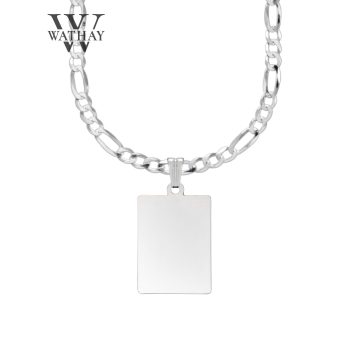   Ezüst medál | Téglalap közepes Figaro lánccal | Fénykép és Üzenet gravírozás