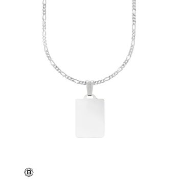   Ezüst medál | Téglalap kicsi Figaro lánccal | Fénykép és Üzenet gravírozás