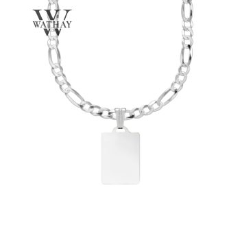   Ezüst medál | Téglalap kicsi Figaro lánccal | Fénykép és Üzenet gravírozás